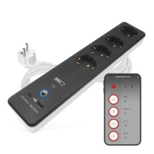 GoSmart podaljšek 2 m / 4 vtičnice / s stikalom / USB / belo-črni / PVC / 1,5 mm2