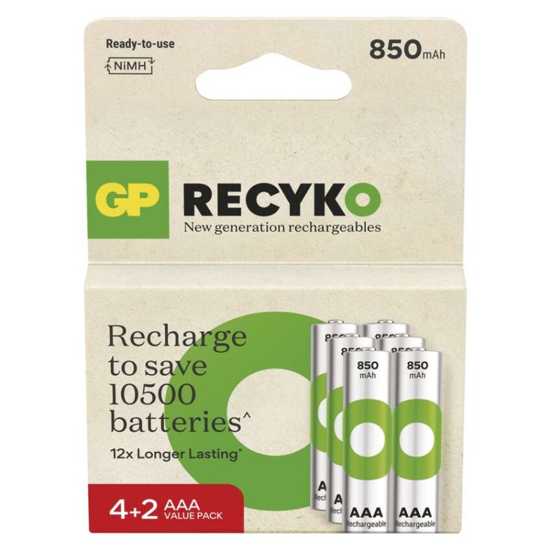Polnilna baterija GP ReCyko 850 mAh HR03 (AAA) 6kos