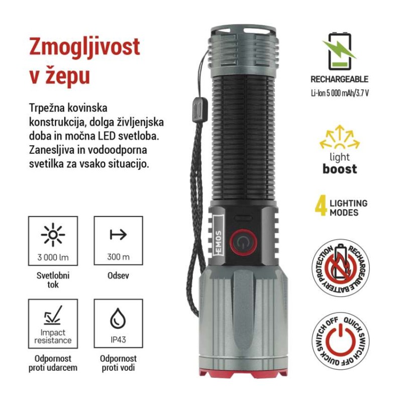 LED Polnilna svetilka kovinska 3000 lm, 5000 mAh - slika 3