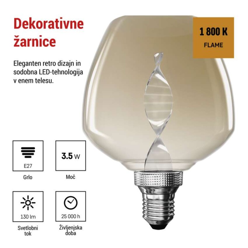 LED žarnica DECO S123 / E27 / 3,5 W (14 W) / 130 lm / flame - slika 3