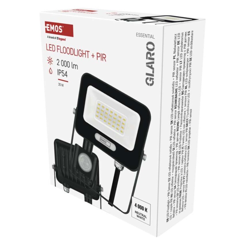 LED reflektor GLARO PIR 20 W, črni, IP54, 2000 lm, nevtralna bela - slika 2