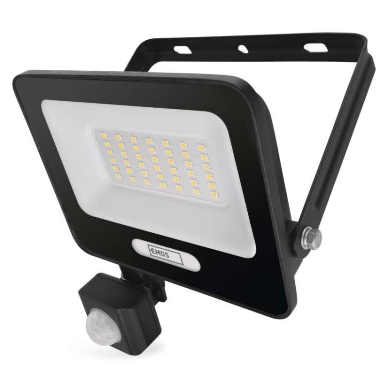 LED reflektor GLARO PIR 30 W, črni, IP54, 3000 lm, nevtralna bela