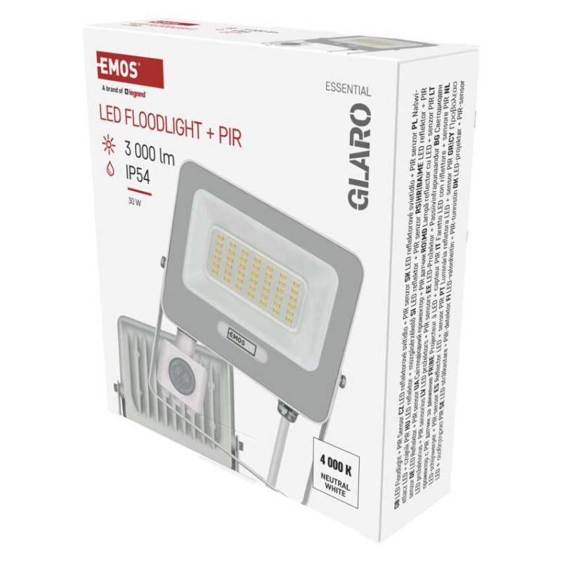 LED reflektor GLARO PIR 30 W, bel, IP54, 3000 lm, nevtralna bela - slika 2