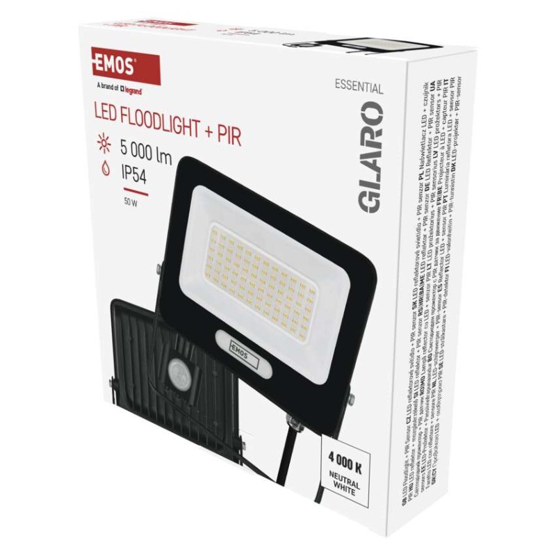LED reflektor GLARO PIR 50 W, črni, IP54, 5000 lm, nevtralna bela - slika 2