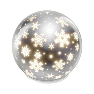 LED božična steklena krogla – snežinke, 12 cm, 3x AA, notranji, topla bela, časovnik