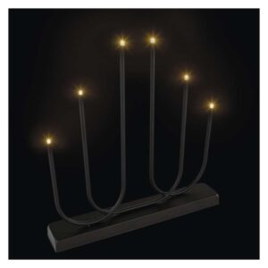 LED svečnik kovinski črn, 40 cm, 2x AA, notranji, topla bela