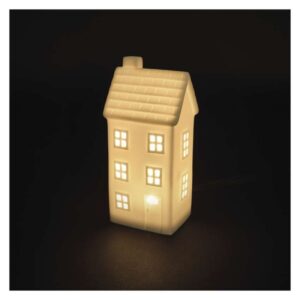 LED keramična hišica, 16 cm, 1x CR2032, notranja, topla bela, časovnik