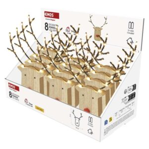 LED lesena dekoracija - severni jelen, 16 cm, 2x AAA, notranja, toplo bela, časovnik