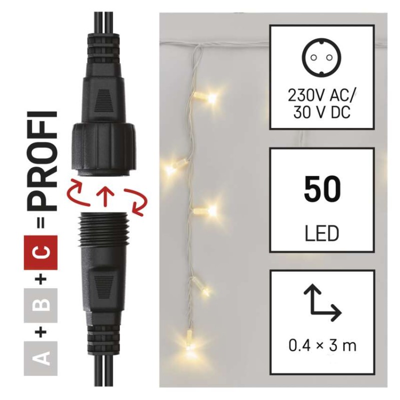 Profi LED povez. veriga utripajoča bela – ledene sveče, 3 m, zun., topla bela - slika 3