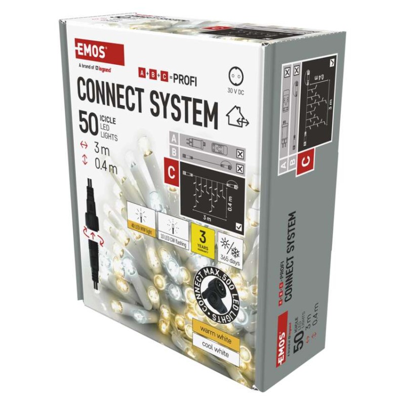 Profi LED povez. veriga utripajoča bela – ledene sveče, 3 m, zunanja, topla/hladna bela - slika 2