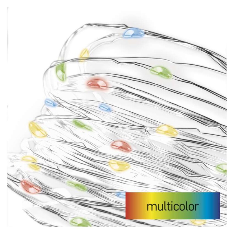 LED božična nano veriga, 1,9 m, 2x AA, notranja, večbarvna, časovnik