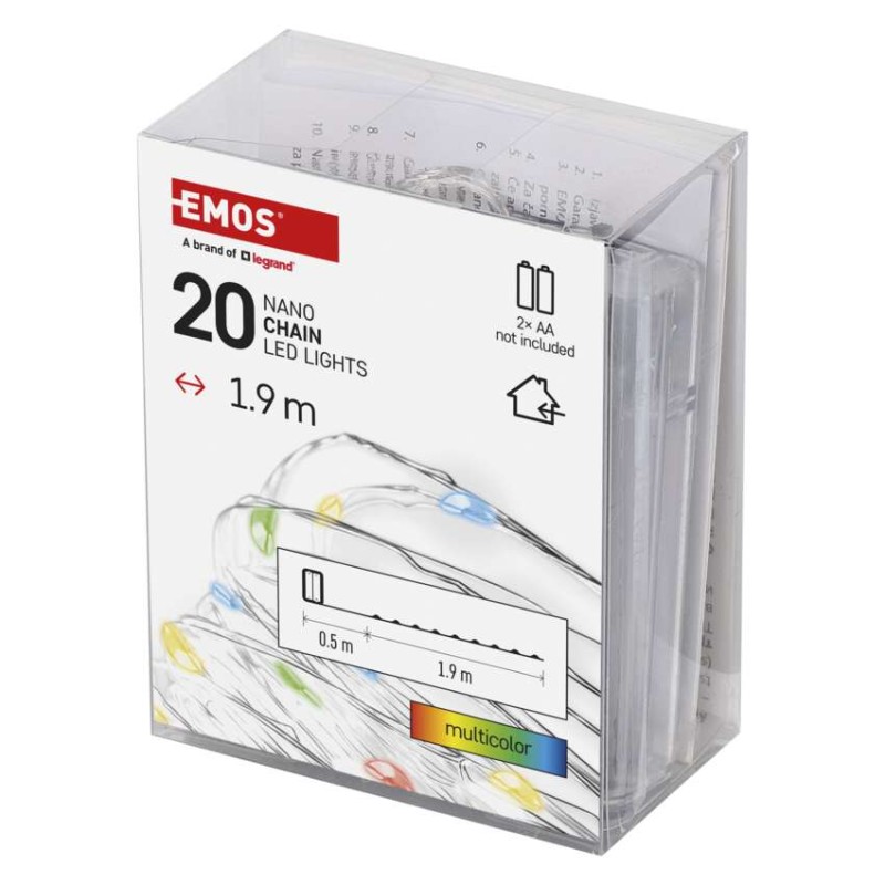 LED božična nano veriga, 1,9 m, 2x AA, notranja, večbarvna, časovnik - slika 2