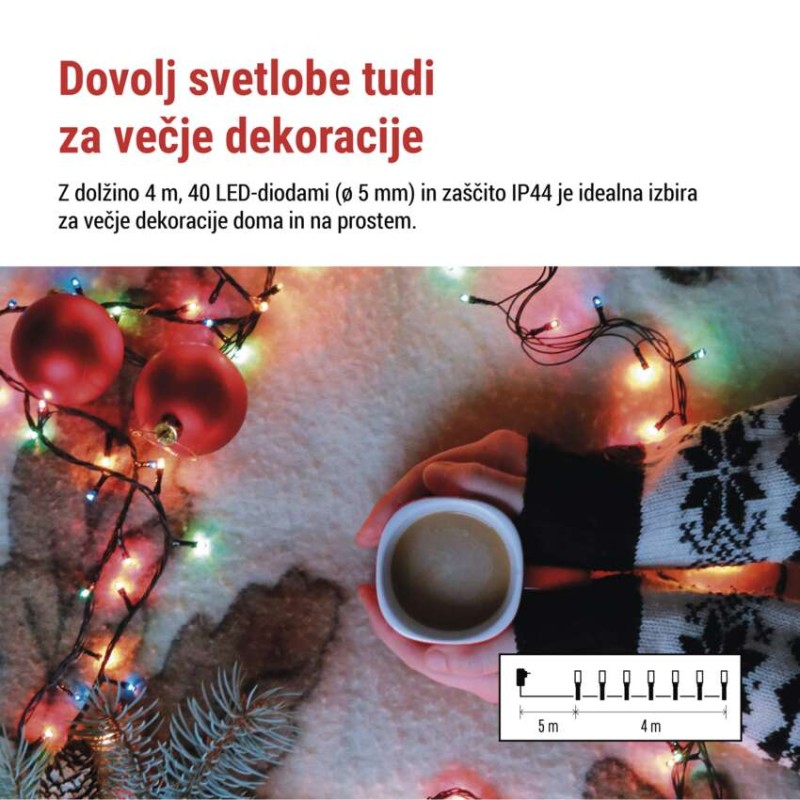 LED božična veriga, 4 m, zunanja in notranja, večbarvna, programi, časovnik - slika 3