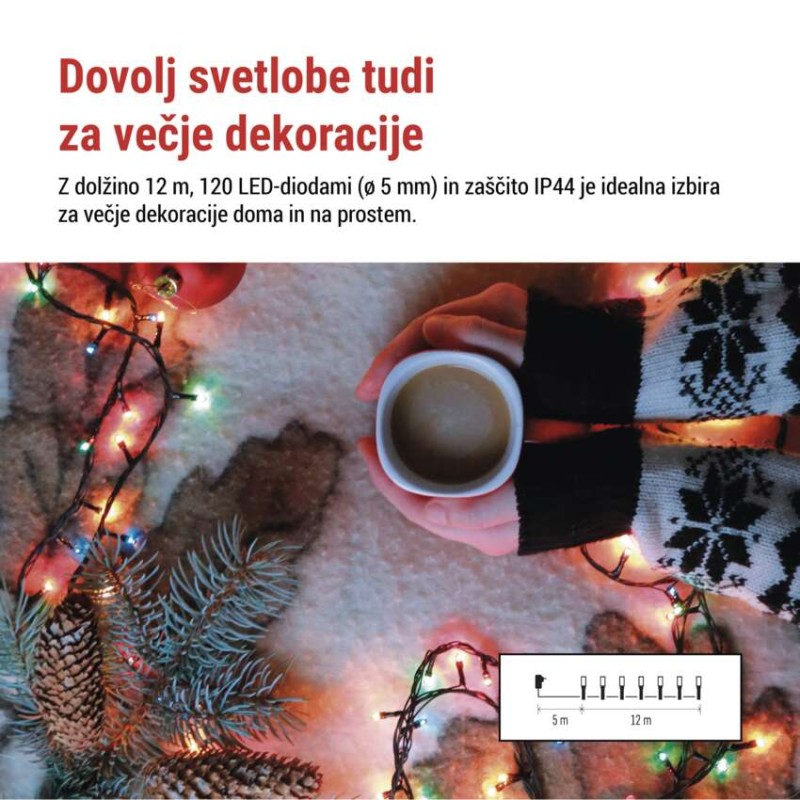 LED božična veriga, 12 m, zunanja in notranja, večbarvna, programi, časovnik - slika 3