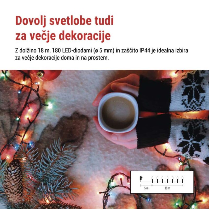LED božična veriga, 18 m, zunanja in notranja, večbarvna, programi, časovnik - slika 3