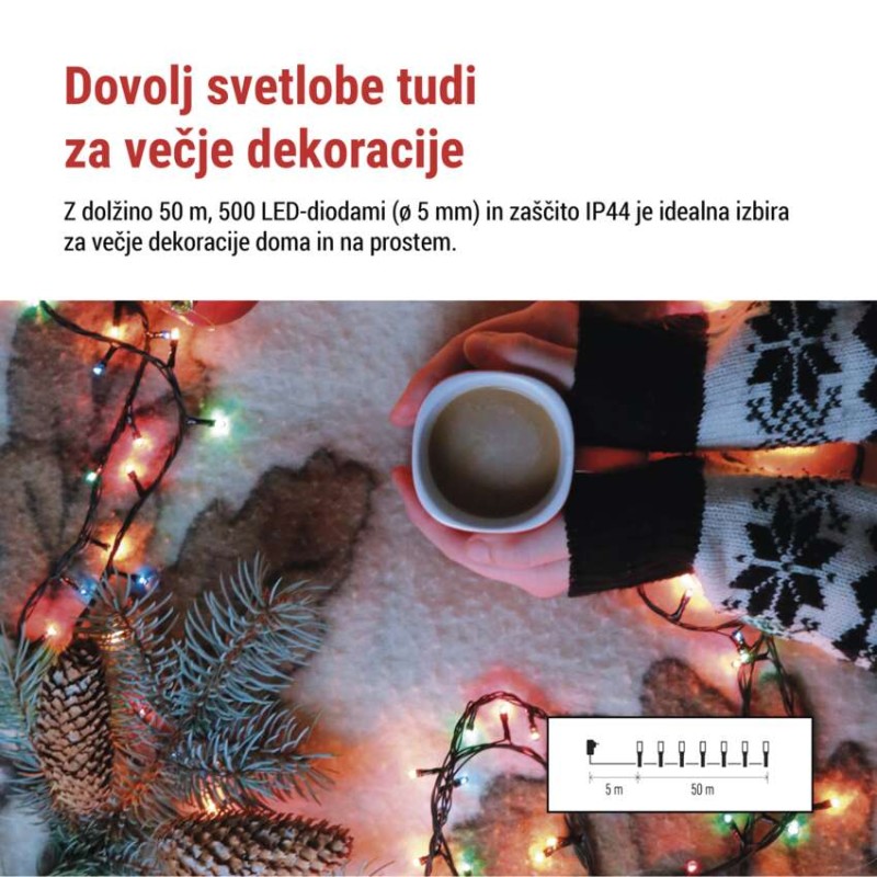 LED božična veriga, 50 m, zunanja in notranja, večbarvna, programi, časovnik - slika 3