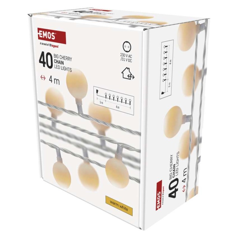 LED svetlobna cherry veriga – kroglice 2,5 cm, 4 m, zun. in notr., topla bela, časovnik - slika 2