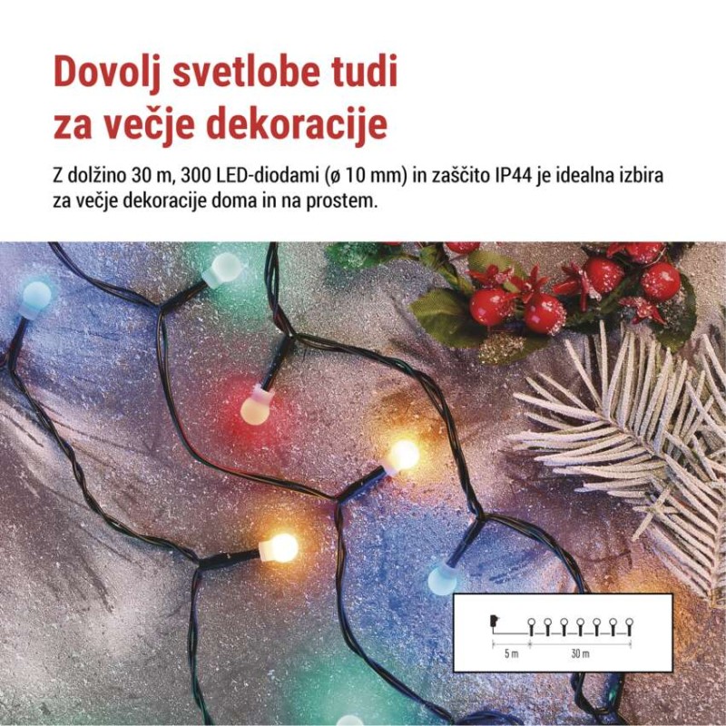 LED božična cherry veriga–kroglice, 30 m, zunanja in notranja, večbarvna,programi,časovnik - slika 3