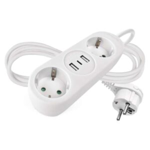 Podaljšek 1,4 m / 2 vtičnic+2×USB-A+1×USB-C / beli / PVC / 1,5 mm2