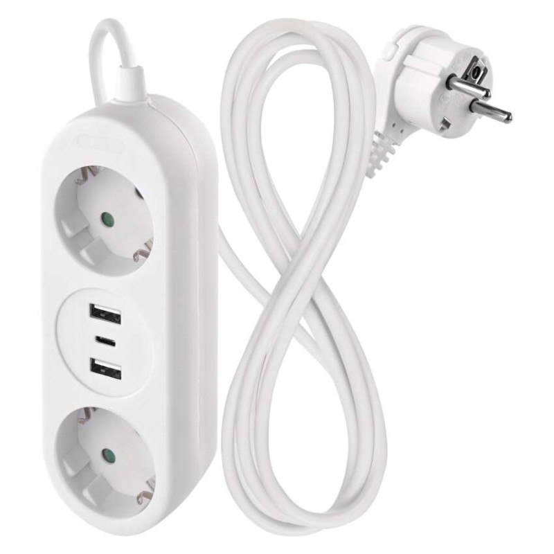 Podaljšek 1,4 m / 2 vtičnic+2×USB-A+1×USB-C / beli / PVC / 1,5 mm2 - slika 2