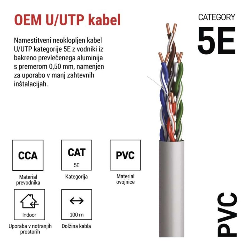 Kabel UTP CAT5E PVC CCA, 100M - slika 3