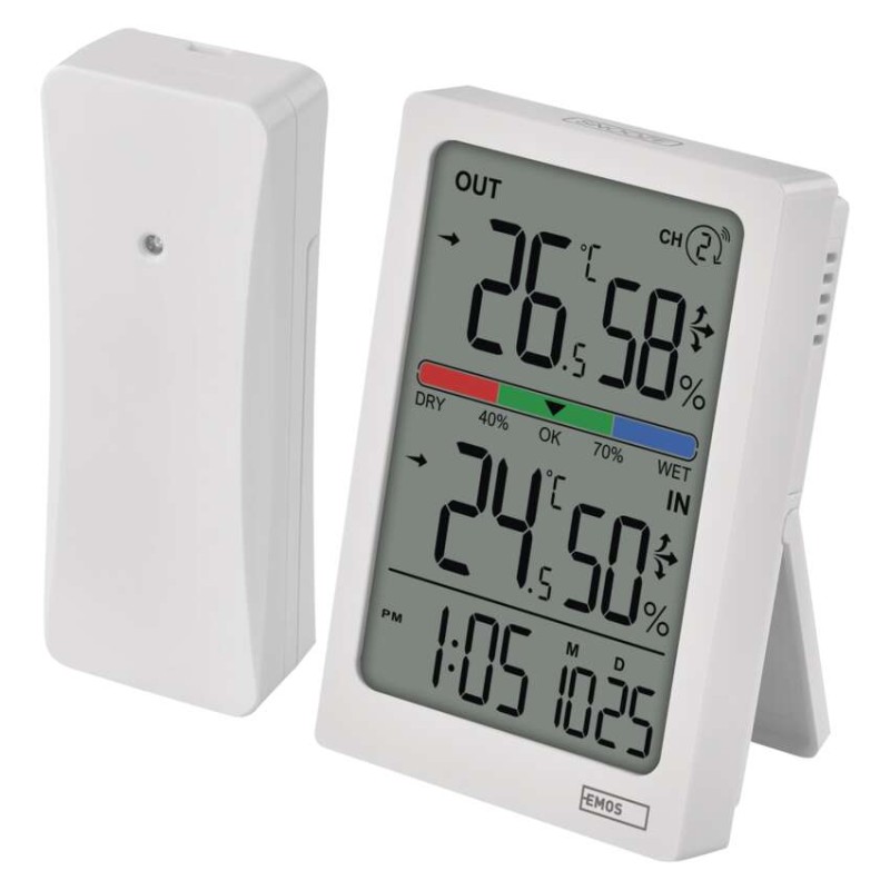Digitalni termometer s hidrometrom, brezžični senzor, budilka, datum E0558W - slika 2