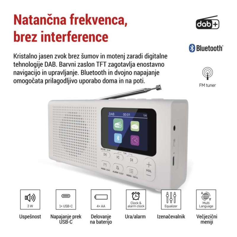 Prenosni radio z Bluetooth, DAB / DAB+ / FM, bel - slika 3