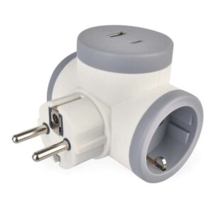 Delilec 2×, 1×USB-A+1×USB-C, belo-sivo