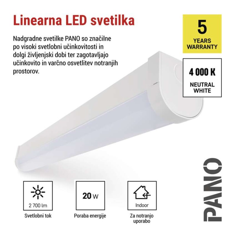 LED linearno svetilo PANO 20W, nevtralno bela - slika 3