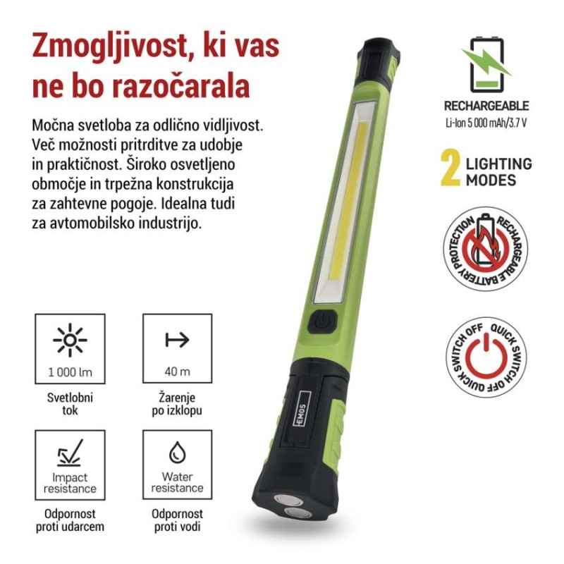 COB LED polnilna svetilka P4545, 1000 lm, 2600 mAh - slika 3