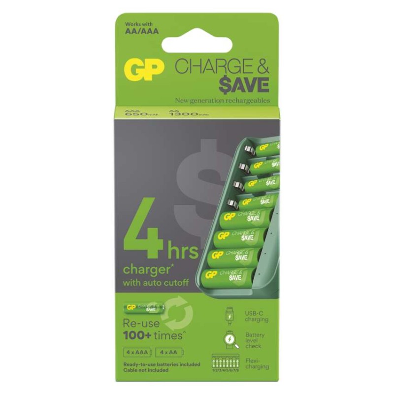 GP polnilec baterij Charge & save E822 + 4×AA 1300 mAh + 4×AAA 650 mAh - slika 2