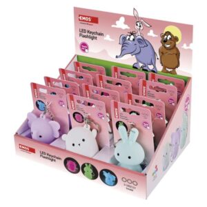LED silikonski obesek za ključe – živali, 12 kosov, razstavni škatla