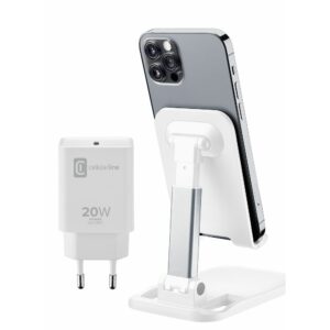 Cellularline Set: Hitri polnilec (20w) + namizno stojalo 2v1