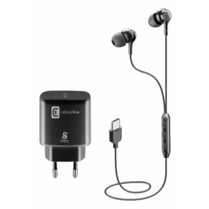 Cellularline Set: Hitri polnilec (25W) + slušalke USB-C z mikrofonom