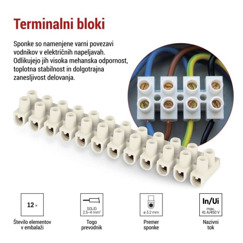 Priključna letvica 2,5–4mm2, bela - slika 3