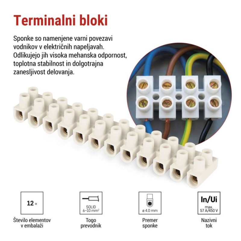 Priključna letvica 6–10 mm2, bela - slika 3