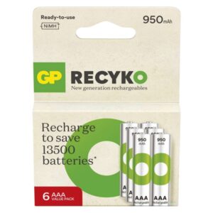 Polnilna baterija GP ReCyko 950 mAh HR03 (AAA) 6kos