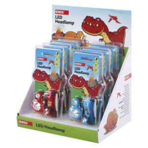 Naglavna LED svetilka Dino 3 LED, 2× CR2032, 8 kos, display box