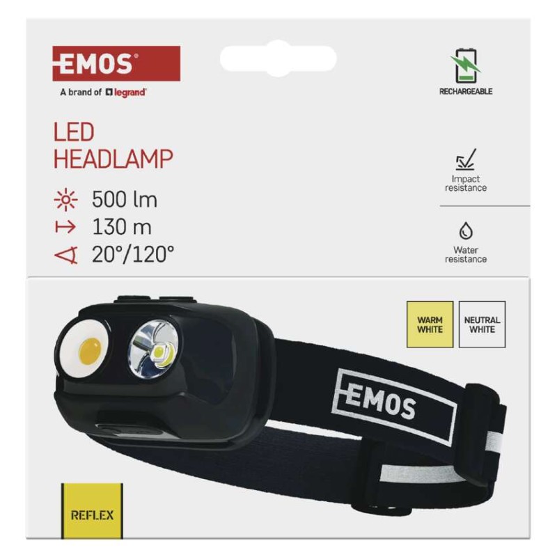 Naglavna polnilna COB LED svetilka P3542, 500lm, 130m, Li-pol 1200mAh - slika 2