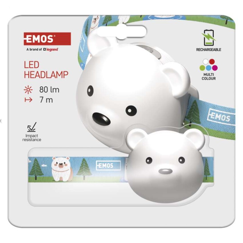Naglavna polnilna LED svetilka medved, 80 lm, Li-Pol 500 mAh - slika 2