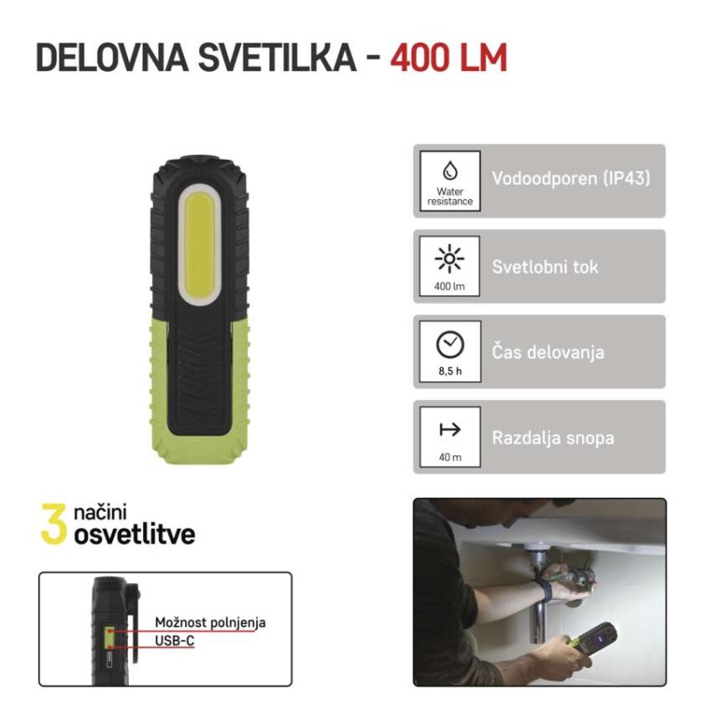 Polnilna LED delovna svetilka 5 W COB + 3 W LED - slika 2