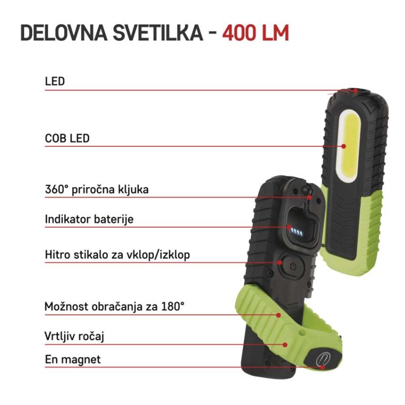 Polnilna LED delovna svetilka 5 W COB + 3 W LED - slika 3