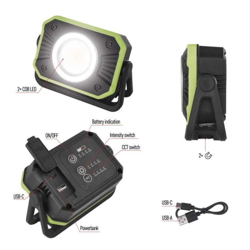 Polnilna LED delovna svetilka COB, 900 lm, 4400 mAh - slika 3
