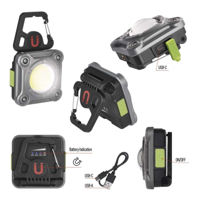 Polnilna LED delovna svetilka COB, 1200 lm, 2000 mAh - slika 3