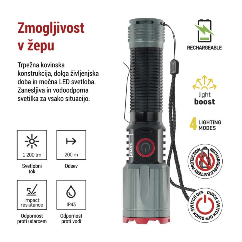 LED Polnilna svetilka kovinska 1200 lm, 2200 mAh - slika 3