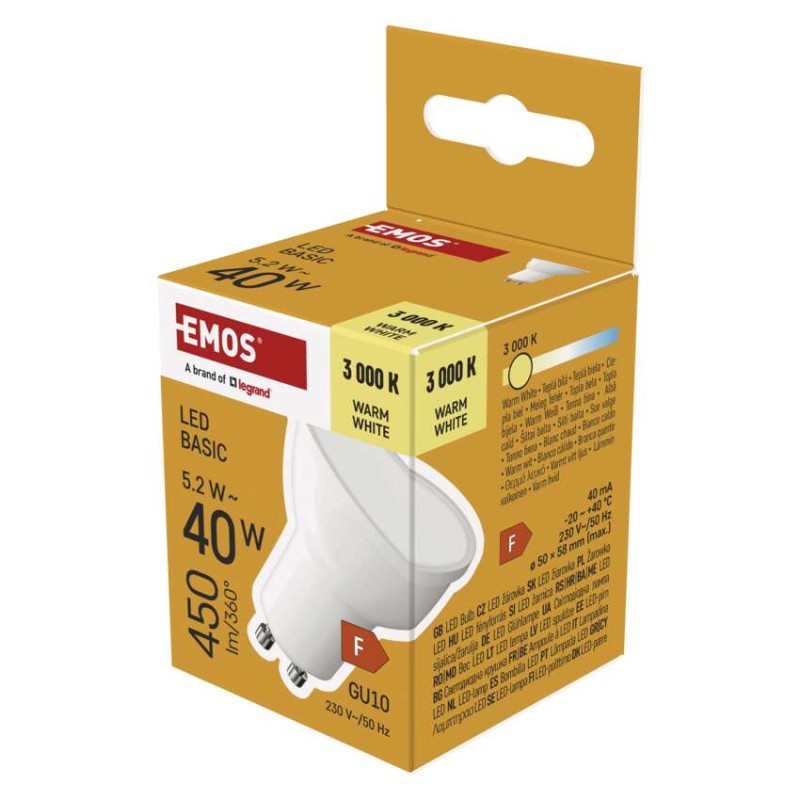 LED žarnica Basic MR16 / GU10 / 5,2 W (40 W) / 450 lm / Toplo bel