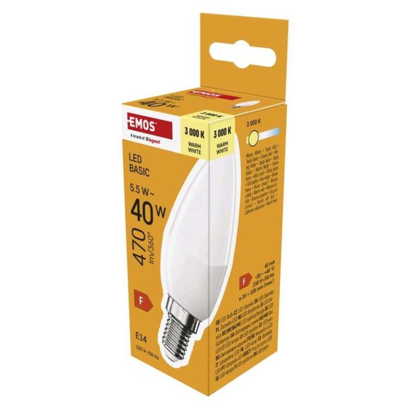 LED žarnica Basic Candle / E14 / 5,5 W (40 W) / 470 lm / Toplo bel