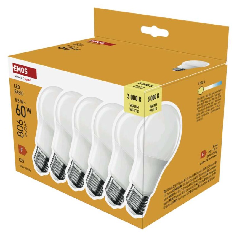 LED žarnica Basic A60 / E27 / 8,8 W (60 W) / 806 lm / Toplo bel