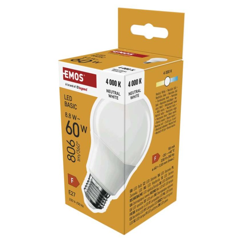 LED žarnica Basic A60 / E27 / 8,8 W (60 W) / 806 lm / Toplo bel