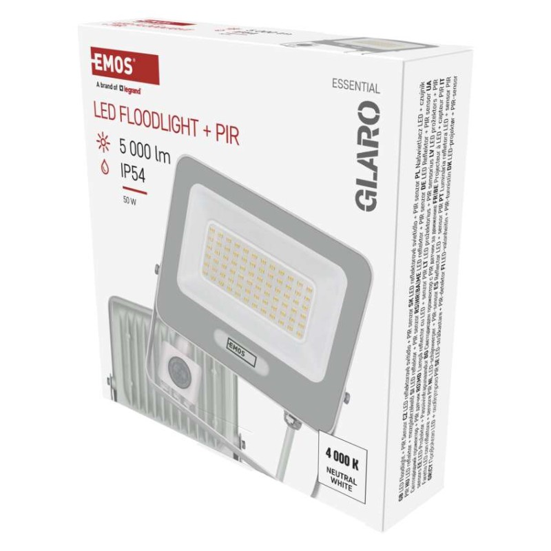 LED reflektor GLARO PIR 50 W, bel, IP54, 5000 lm, nevtralna bela - slika 2